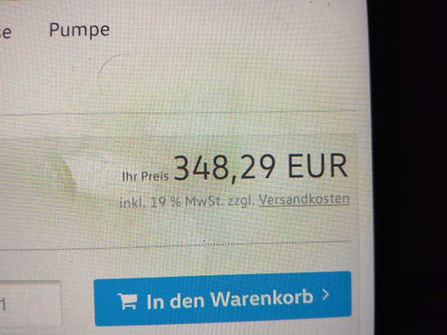 Mondpreis für die Pumpe: 350 Euro!